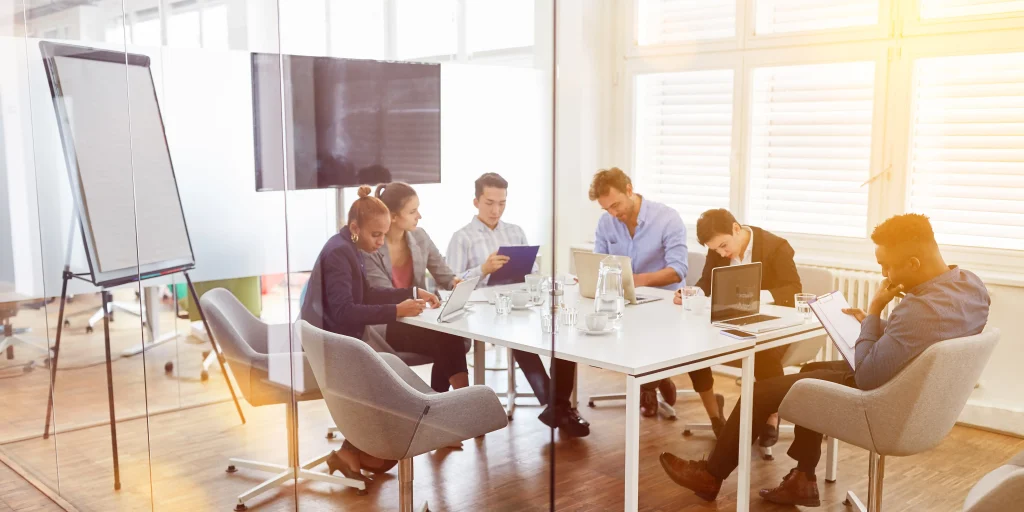 Team collaborating in office