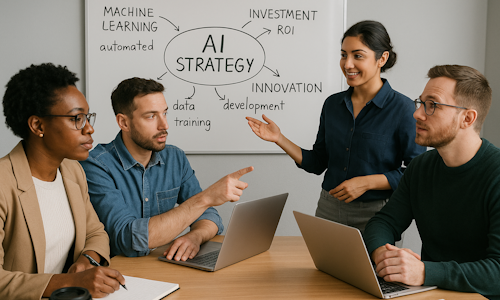 Team collaborating on AI strategy